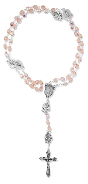 Immaculate Conception Catholic Rosary with Pink Glass Beads