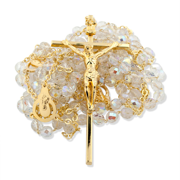 Catholic Crystal Wedding Rosary with Gold-Tone Accents