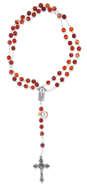 Orange Catholic Rosary with Glass Beads