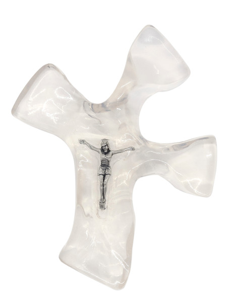 Living Water Clear Clinging Cross with Embedded Crucifix