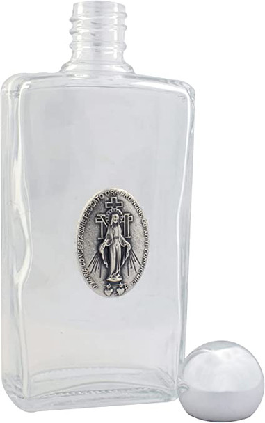 Glass Holy Water Bottle with Miraculous Medal, 5" x 2"
