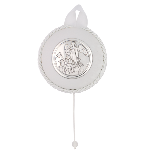 3.75" White Leather Guardian Angel Crib Medal
