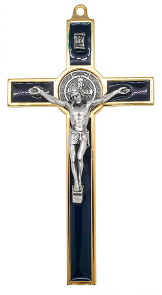 5.25" Gold-Tone St. Benedict Crucifix with Colored Enamel Inlays