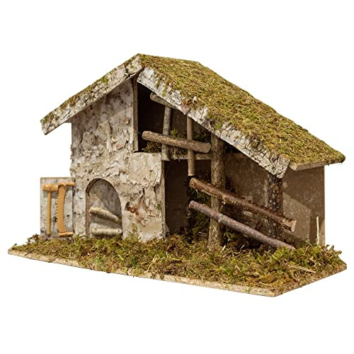 Nativity Creche Stable | 12.5" Tall x 19.5" Wide | Realistic Moss Roof and Floor | Beautiful Texture Work | Made in Italy
