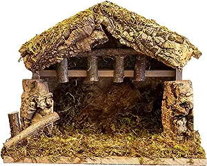 Village Nativity Wooden Stable Creche for Christmas Nativity Set | 10" x 5" x 8" | Made in Italy