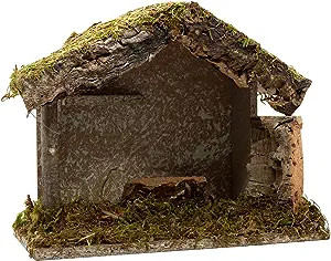 Nativity Creche Stable | 8.5" Tall 10" Wide | Realistic Moss Roof and Floor | Religious Christmas and Holiday Home Décor | Made in Italy
