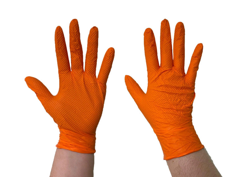 Heavy-Duty Orange Nitrile Gloves