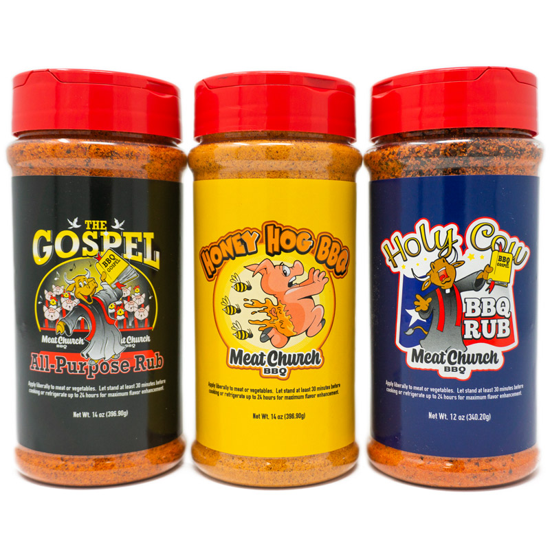 Meat Church Holy Rub & Seasoning Sampler (Variety Pack of 3 w/ one each of  The Holy Gospel, Holy Cow & The Gospel)