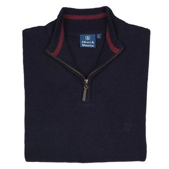  Albert and Maurice Netherton Navy Lambswool Zip Neck Jumper