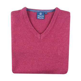 Albert and Maurice Mens Eastnor V Neck Jumper Raspberry