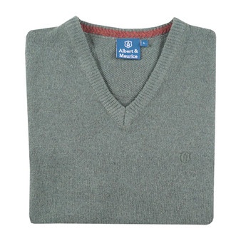 Albert and Maurice Mens Eastnor Olive Lambswool V Neck Jumper