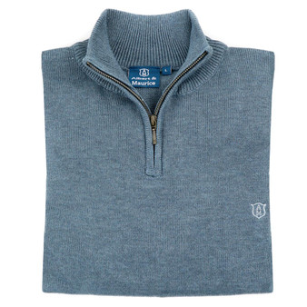 Albert and Maurice Mens Colwall Seawool Zip Neck Jumper Denim