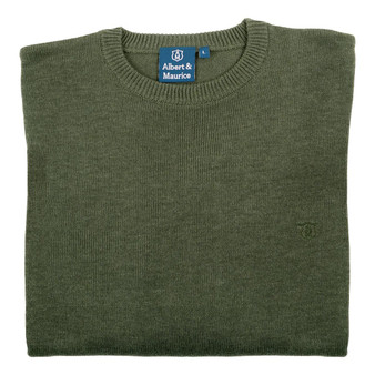 Olive Albert and Maurice Mens Bosbury Seawool Crew Neck Jumper Loden Olive Albert and Maurice Mens Bosbury Seawool Crew Neck Jumper Loden