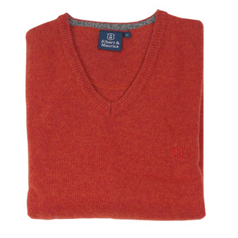 Albert and Maurice Mens Eastnor V Neck Jumper Copper Brown