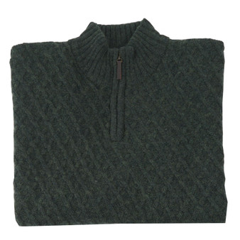 Albert and Maurice Mens Marcle Olive Green Cross Stitch Zip Neck Jumper