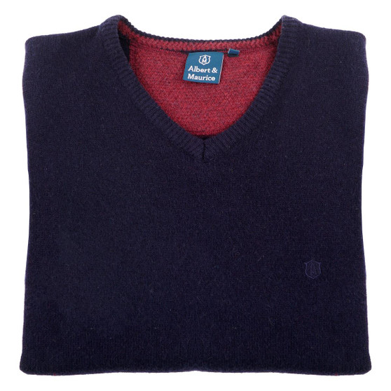 Albert and Maurice Mens Eastnor Navy Lambswool V Neck Jumper