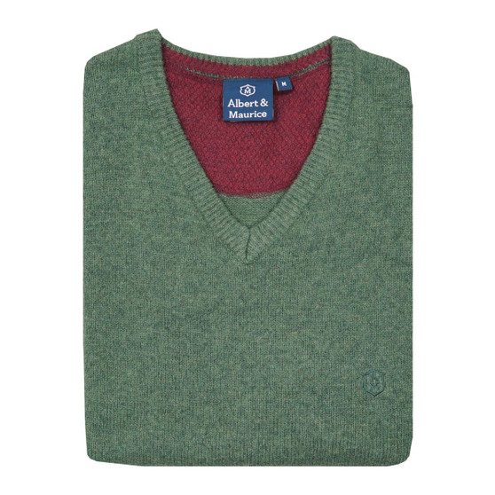 Albert and Maurice Eastnor Sage Lambswool V Neck Jumper