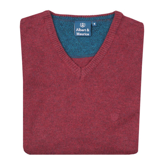  Albert and Maurice Eastnor Wine Lambswool V Neck Jumper