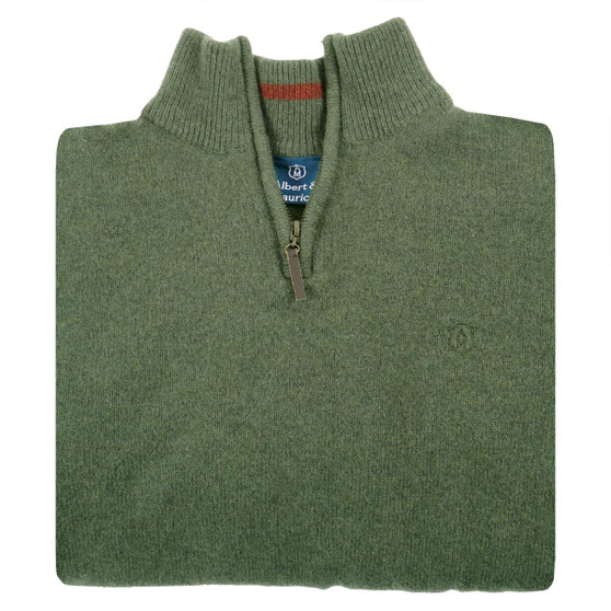 Albert and Maurice Mens Netherton Zip Neck Jumper Olive