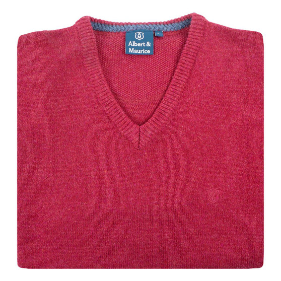 Albert and Maurice Mens Eastnor V Neck Jumper Raspberry
