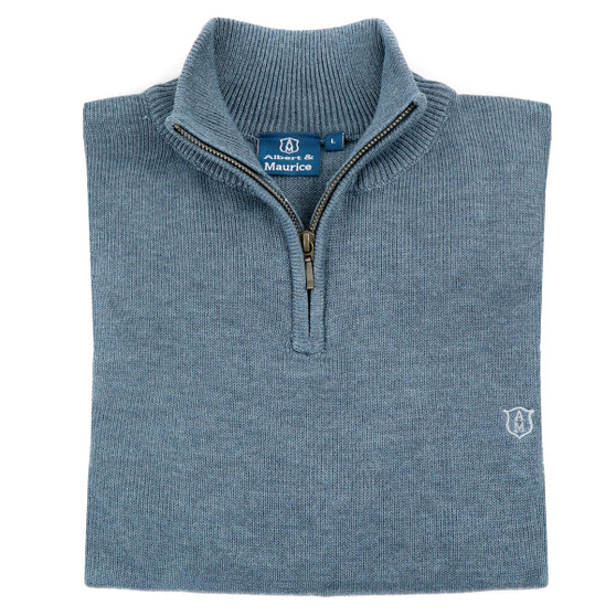 Albert and Maurice Mens Colwall Seawool Zip Neck Jumper Denim