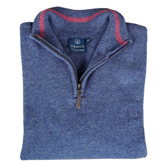 Albert and Maurice Netherton Sapphire Blue Lambswool Zip Neck Jumper