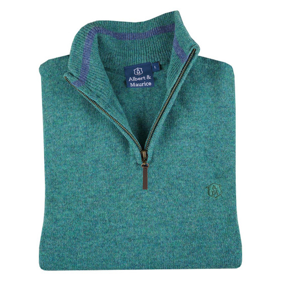  Albert and Maurice Netherton Seafoam Teal Lambswool Zip Neck Jumper