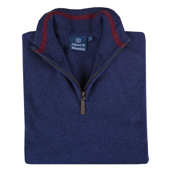 Albert and Maurice Netherton Neptune Navy Lambswool Zip Neck Jumper