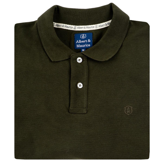 Albert and Maurice Mens Classic Pique Polo Shirt Military Green folded Albert and Maurice Mens Classic Pique Polo Shirt Military Green folded