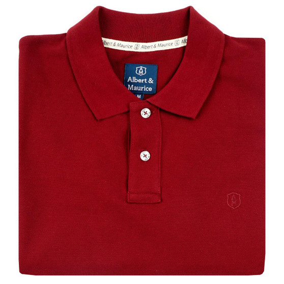 Albert and Maurice Mens Classic Pique Polo Shirt Maroon folded Albert and Maurice Mens Classic Pique Polo Shirt Maroon folded