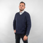Navy Blue Albert and Maurice Mens Eastnor 100% Lambswool V Neck Jumper Hang Model