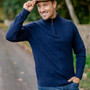Albert and Maurice Netherton Navy Lambswool Zip Neck Jumper Model