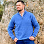 Albert and Maurice Netherton Sapphire Blue Lambswool Zip Neck Jumper