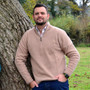 Albert and Maurice Netherton Sand Oatmeal Lambswool Zip Neck Jumper