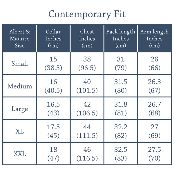 Albert and Maurice Contemporary Shirt Sizing