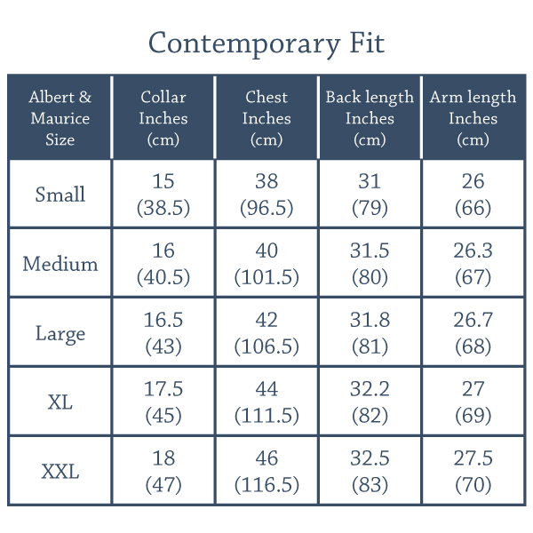 Albert and Maurice Contemporary Shirt Sizes