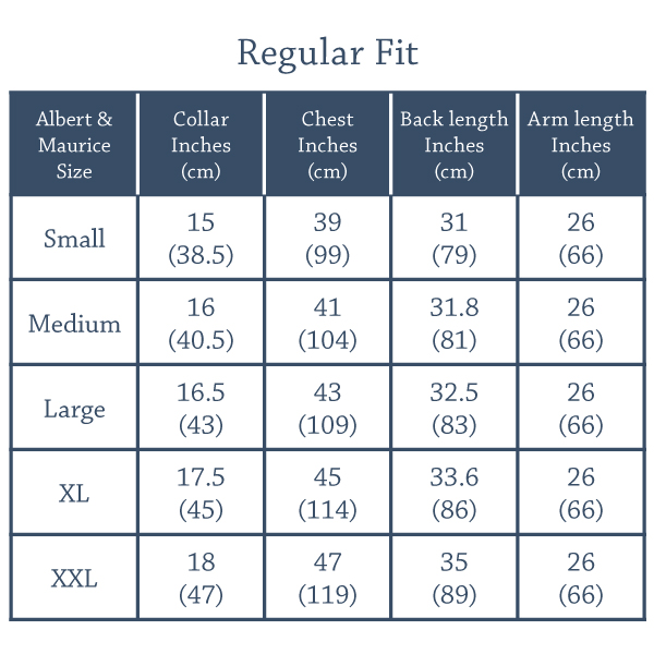 Albert and Maurice Regular Shirt Sizes