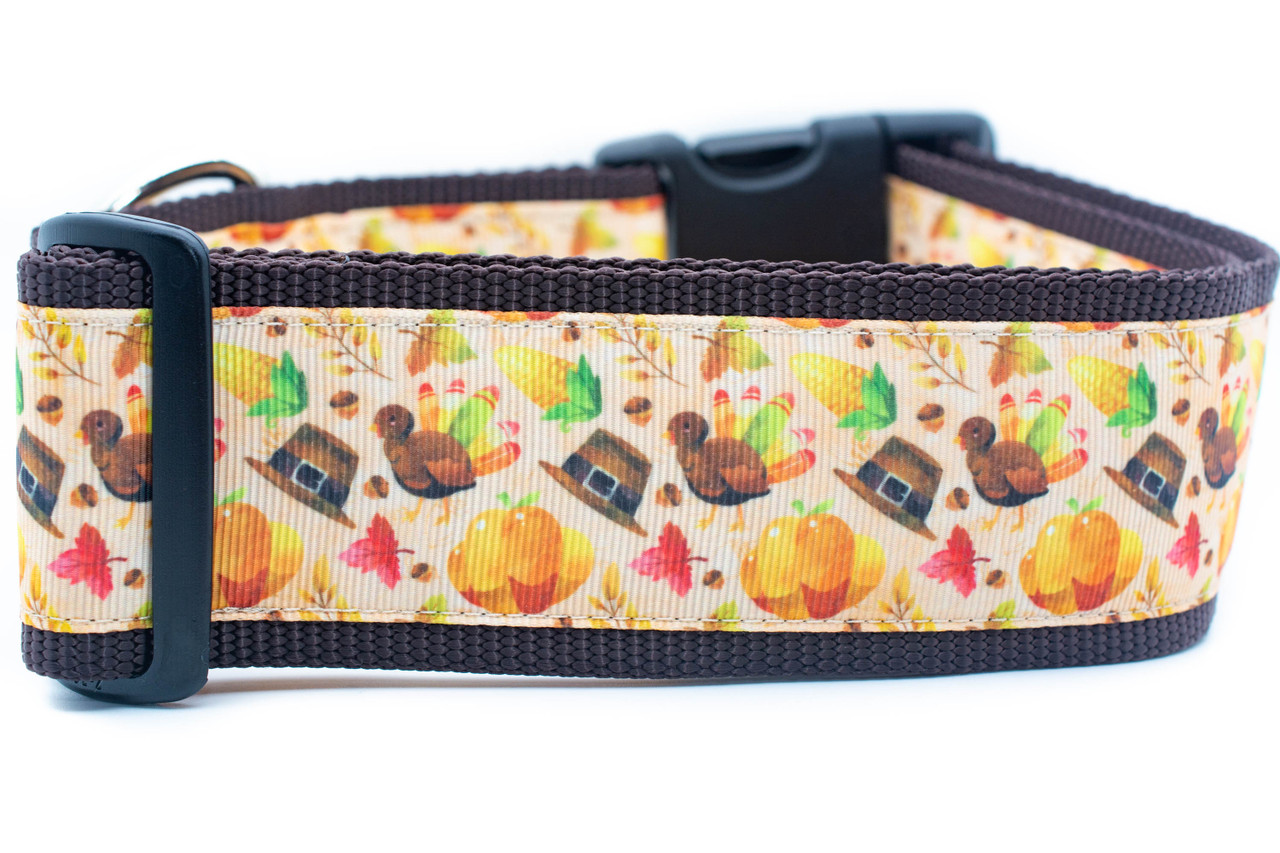 Brown Fall Leaves Dog Collar 1 inch or 1.5 inch wide Thanksgiving