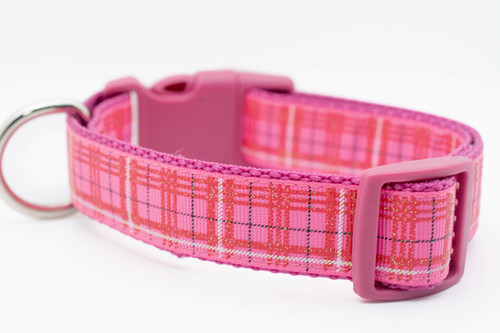 Elmo's Closet Preppy Pink Plaid Dog Collar
