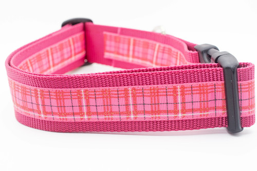 Elmo's Closet Preppy Pink Plaid Dog Collar