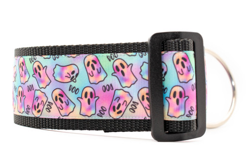 2 inch wide collar with black nylon and multicolored ghosts 2 inch wide collar with black nylon and multicolored ghosts