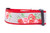 Red dog collar with a gray polka dot lace pattern featuring red and pink roses. 
