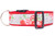 Red dog collar with a gray polka dot lace pattern featuring red and pink roses. 
