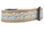 Pumpkins and sunflowers on a light blue striped background on tan nylon.