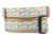 Pumpkins and sunflowers on a light blue striped background on tan nylon.