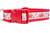 Collar with a Christmas themed pattern. The pattern features red airplanes carrying presents, snowflakes, and candy canes. 