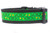 Green dog collar with a black nylon. The collar has a repeating pattern of black glasses, gold stars, and lightning bolts.