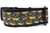 Black dog collar with a repeating pattern of orange jack-o'-lantern faces on a dark background.