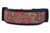 A brown dog collar with a fall-themed pattern. The pattern features colorful leaves and berries on a brown background.