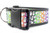 A black dog collar with a rainbow and white ghost pattern. 